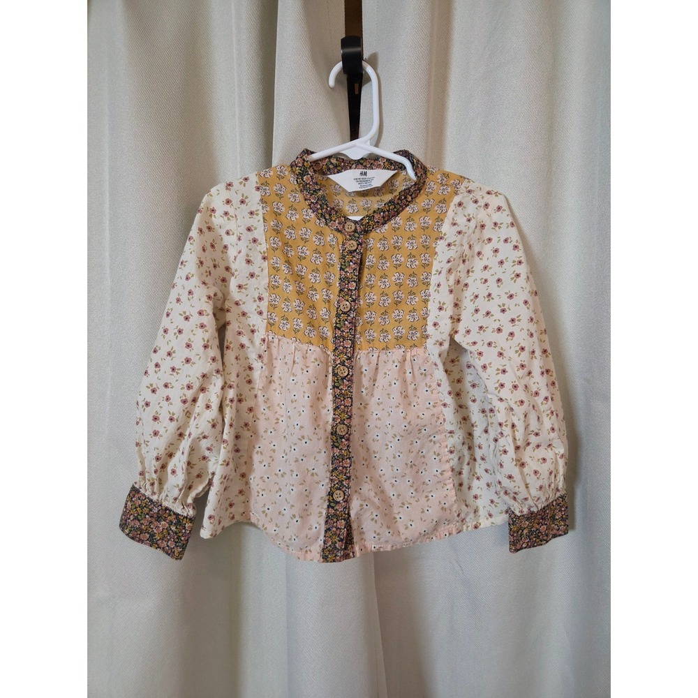 H&M Kids Girls Floral Patchwork Blouse Cotton Button Front Top Boho Cottage